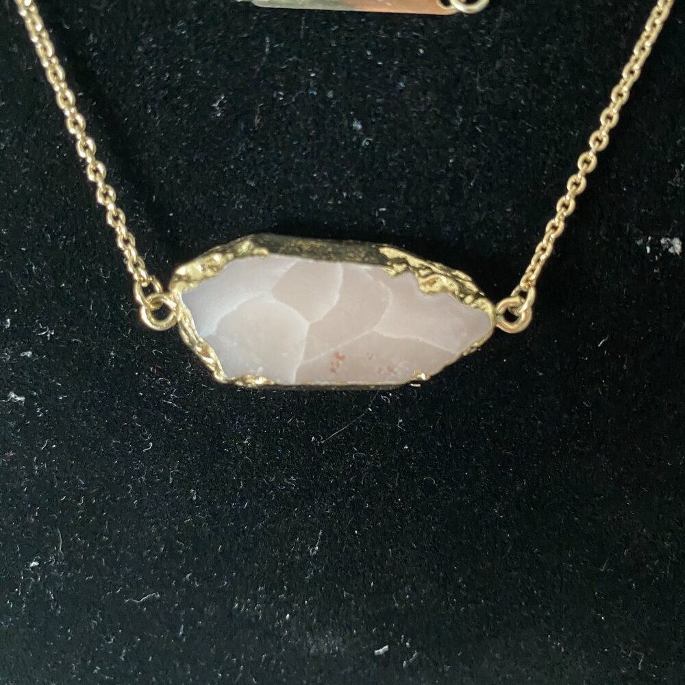Double Chain Hanging Gemstone Pendant with Gold Bar - Picture 2 of 3